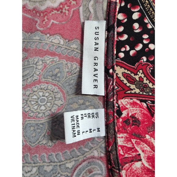 Susan Graver Paisley Floral Tunic Blouse Size M Red/Black Asymmetrical Hem - Picture 6 of 8